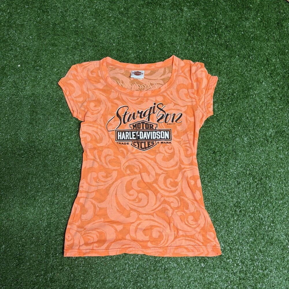 Harley‑Davidson Women’s Small Orange Tee Short Sleeve Graphic Motorcycle Shirt